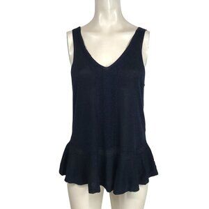 BANANA REPUBLIC- WOMEN'S MEDIUM - BLUE SLEEVELESS V NECK RUFFLE TANK TOP